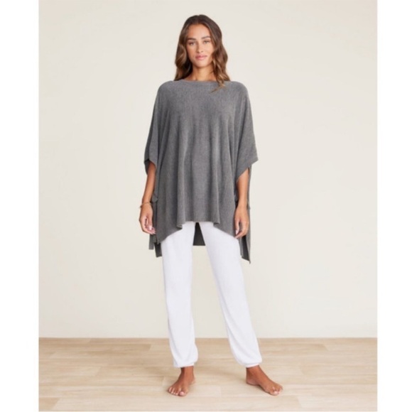 NWT Barefoot Dreams hi-low side-tie grey poncho Olive Branch size small medium - Picture 2 of 10